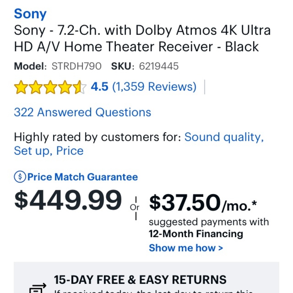 Sony 7.2 ch w/Dolby atmos 4K HD AV home theater receiver